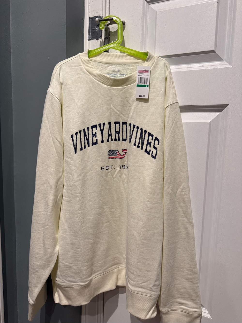 Vineyard Vines Cream Pullover Sweatshirt with Navy Logo